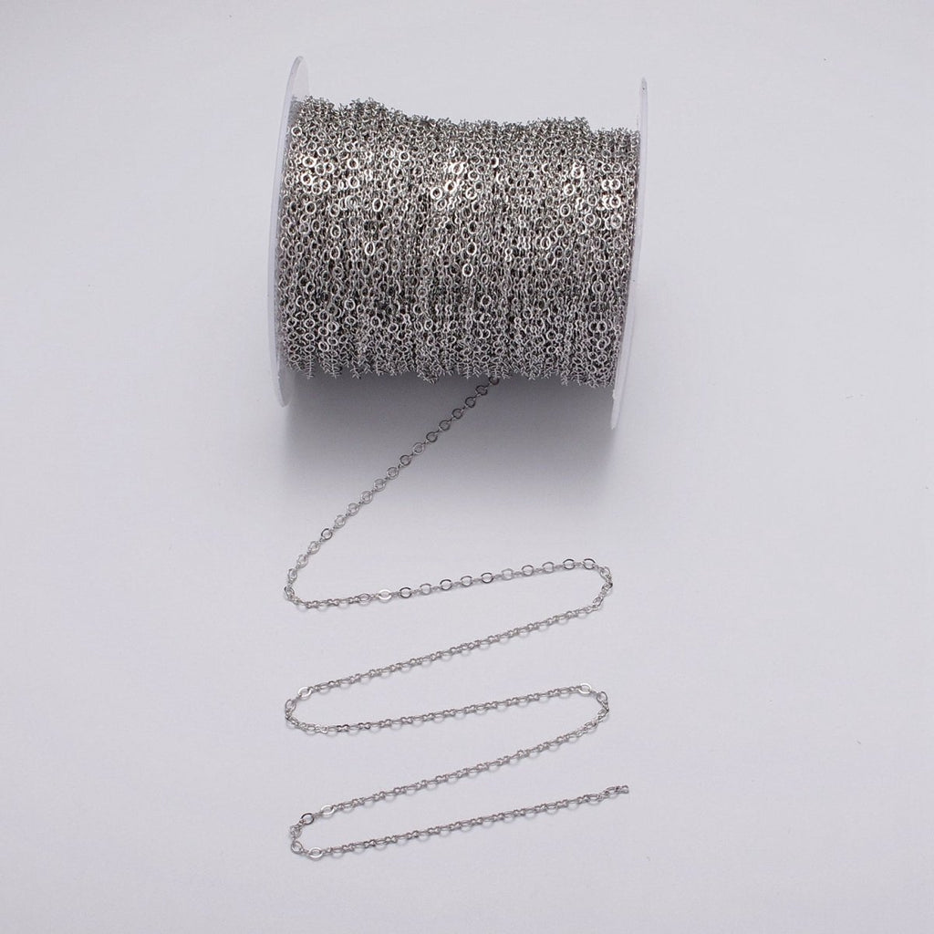 Dainty Silver 2mm Figure 8 Oval Cable Unfinished Dainty Chain, By The yard Wholesale Bulk Jewelry Chain for Making Supply | ROLL-1073 Clearance Pricing - DLUXCA