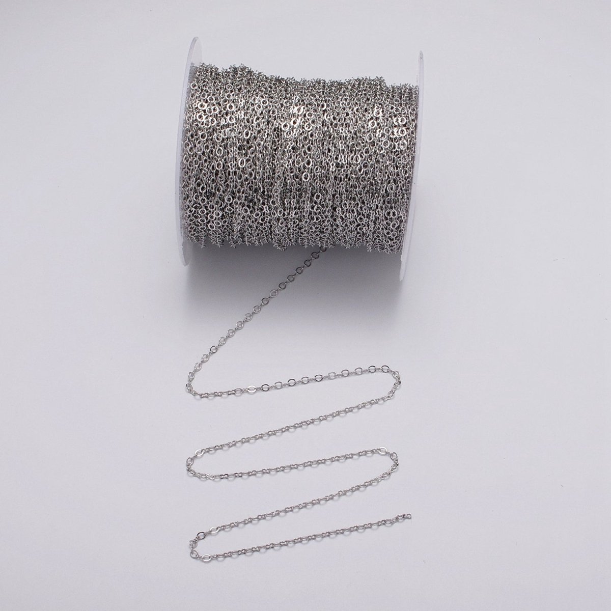 Dainty Silver 2mm Figure 8 Oval Cable Unfinished Dainty Chain, By The yard Wholesale Bulk Jewelry Chain for Making Supply | ROLL-1073 Clearance Pricing - DLUXCA