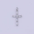 Dainty Silver Cross Charm Baguette CZ Cross charm for Bracelet Earring Necklace W-179 - DLUXCA