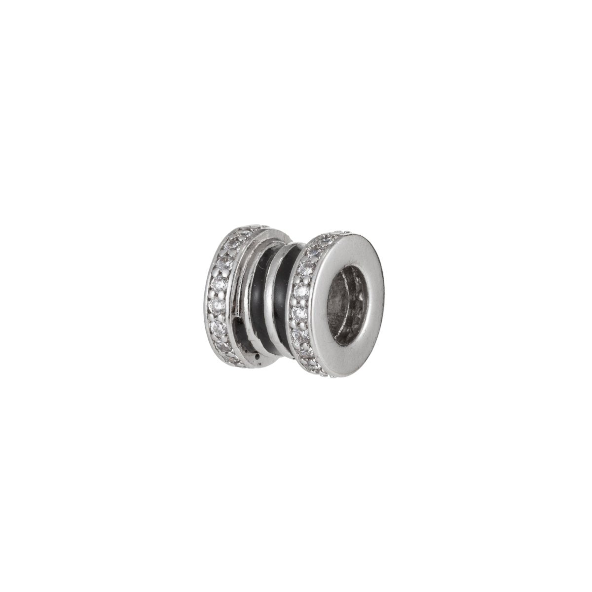 Dainty Silver Double Circle Round Beads CZ Crystal Mini Double Geometric Micro Pave Jewelry Beads Supply B-254 - DLUXCA