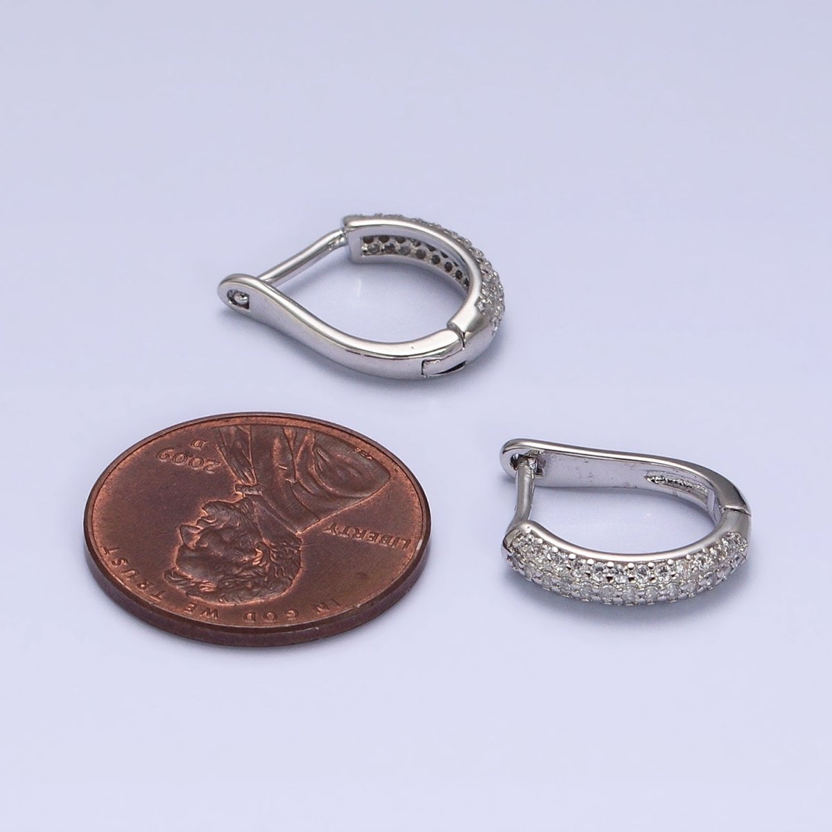Dainty Silver Hoop Earring with Clear Micro Pave Cz Stone 14.5mm AD1188 - DLUXCA