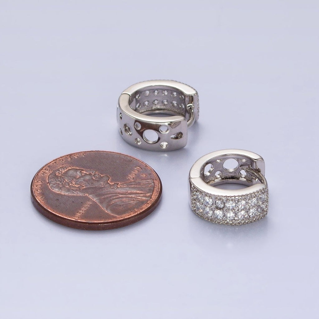 Dainty Silver Huggie Earring with Micro Pave Stone Lever Back Earring AB782 - DLUXCA