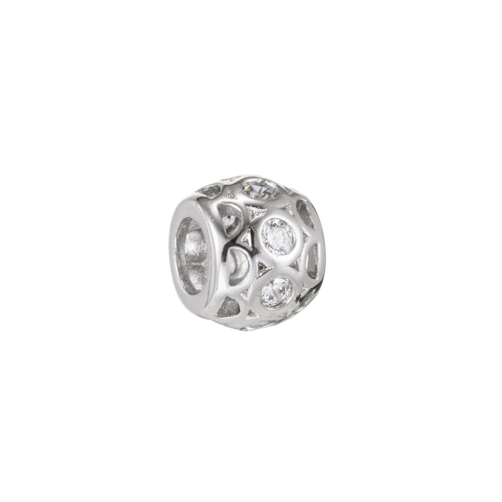 Dainty Silver Ornamented Round Beads Ball CZ Crystal Small Gold plated Silver Geometric Jewelry Beads Supply B-259 - DLUXCA