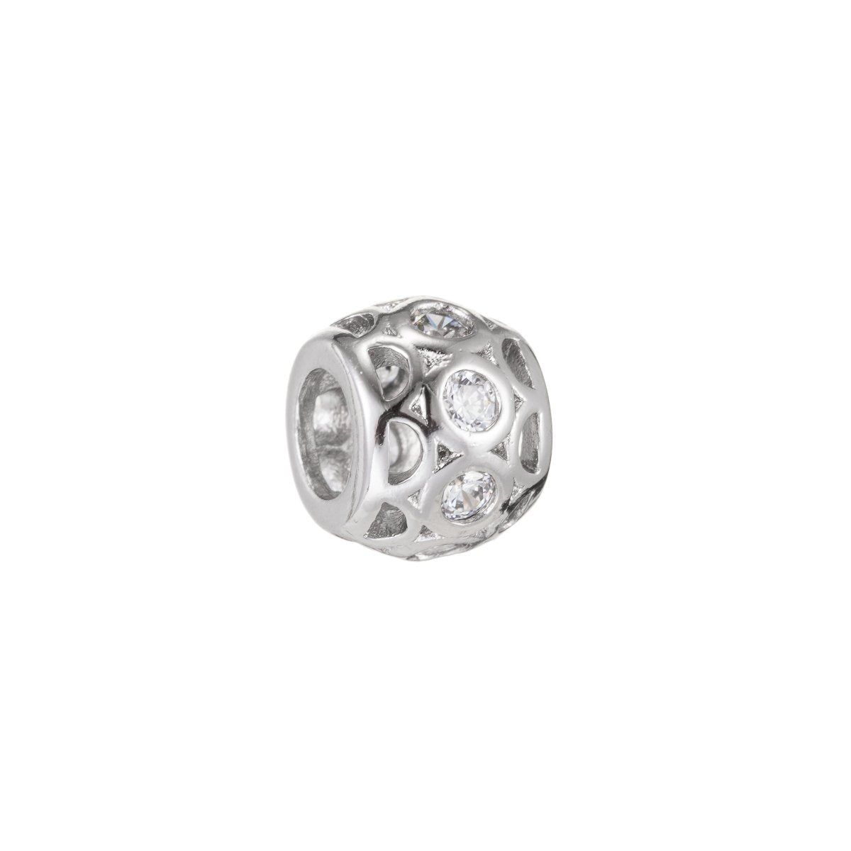 Dainty Silver Ornamented Round Beads Ball CZ Crystal Small Gold plated Silver Geometric Jewelry Beads Supply B-259 - DLUXCA