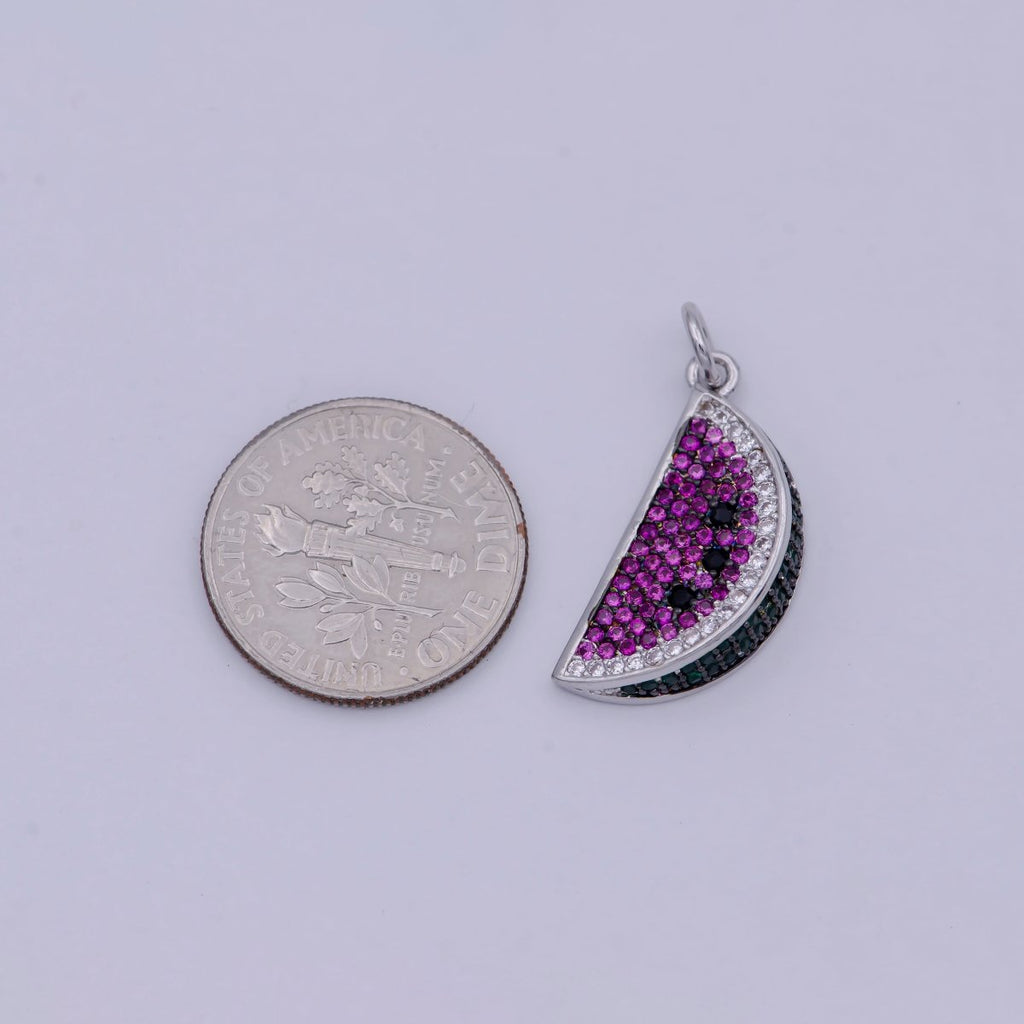 Dainty Silver Watermelon Charm Purple Fruit Bracelet Necklace Earring Anklet Charm in Micro Pave cz Cubic Jewelry, C-832 - DLUXCA