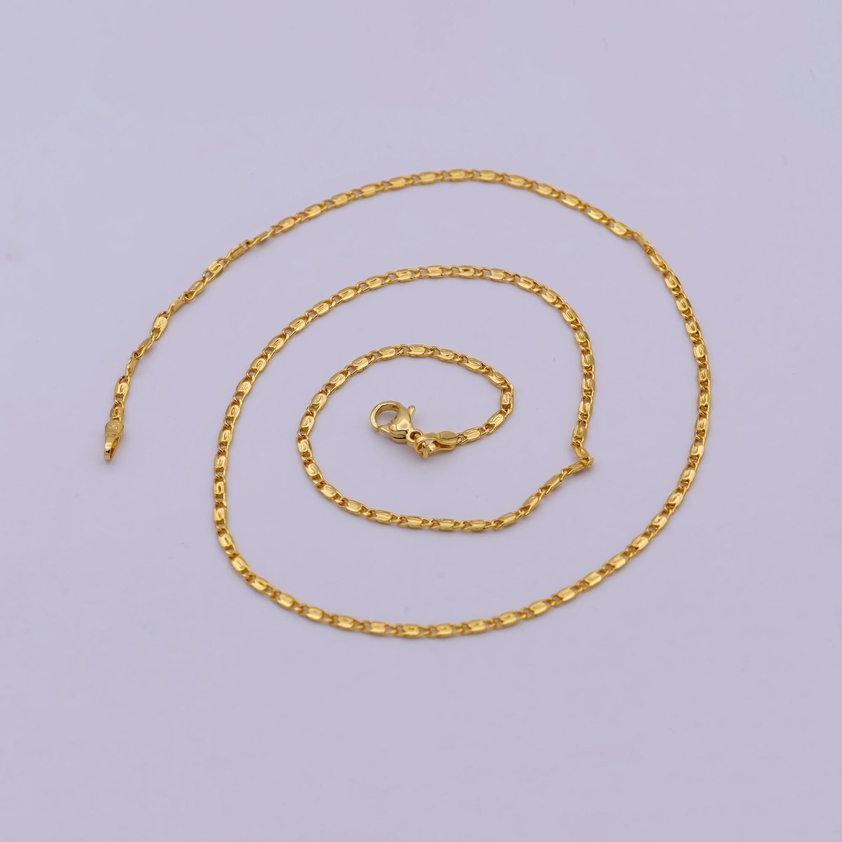 Dainty Snail Chain Necklace, Gold Scroll Chain, S Curb Chain, 24K Gold plated Necklace 18 inch long | WA-536 Clearance Pricing - DLUXCA