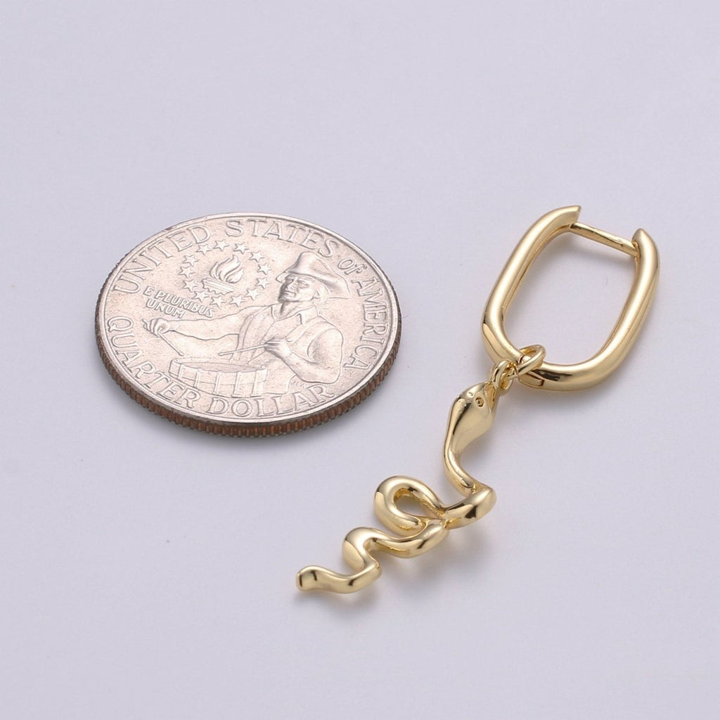 Dainty Snake Hoop Earrings,Dangle Snake Earrings,Minimalist Snake Shaped Earrings, Gold Snake Hoops,Gold Snake Hoops,Snake Earring Q-132 - DLUXCA