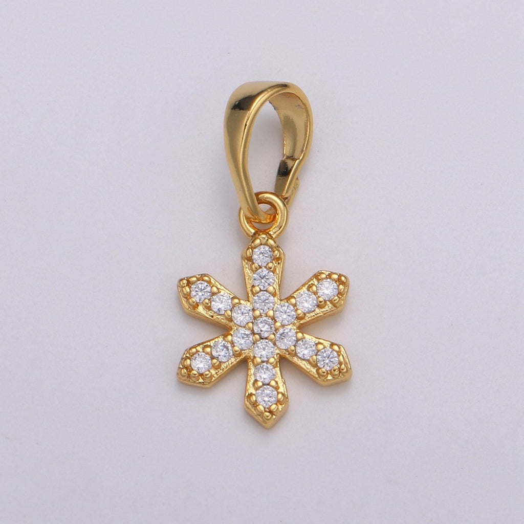 Dainty Snow Charm 24K Gold plated Micro Pave CZ Pendant H-062 - DLUXCA