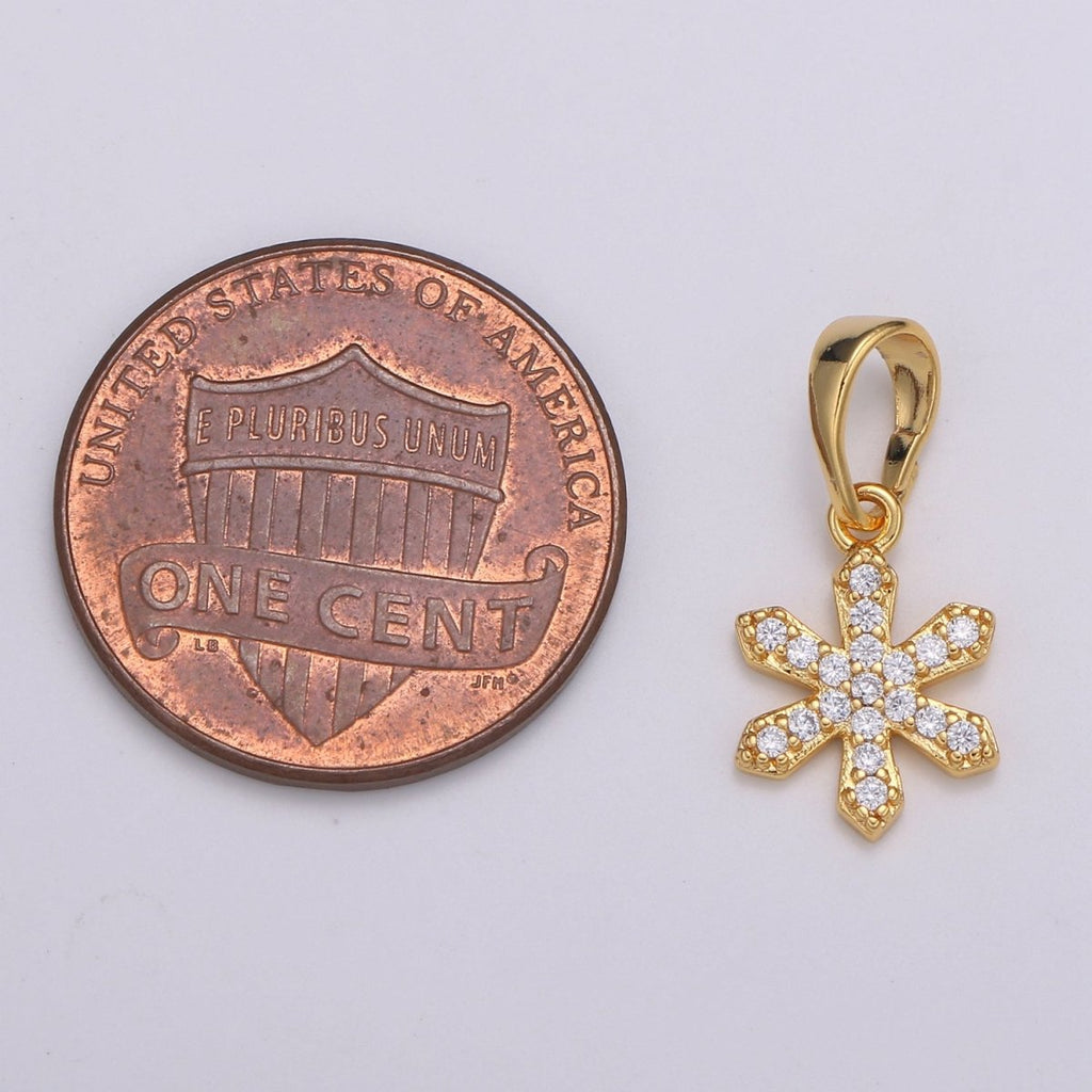Dainty Snow Charm 24K Gold plated Micro Pave CZ Pendant H-062 - DLUXCA