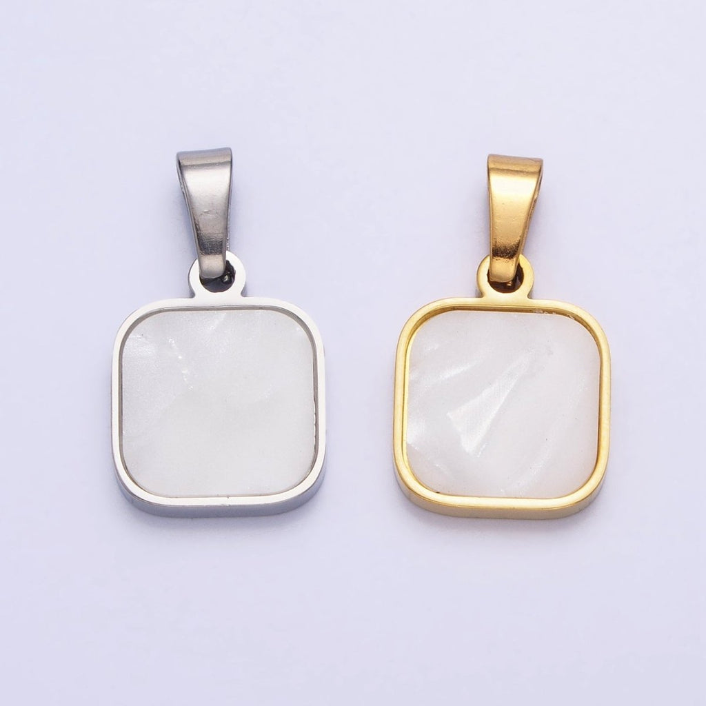 Dainty Square Pendant With Pearl For Minimalist Unisex Jewelry Charm P-1149 - DLUXCA