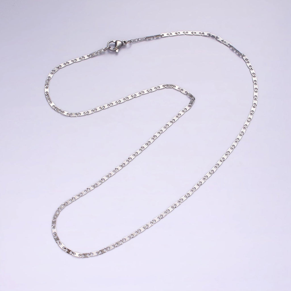 Dainty Stainless Steel 1.9mm Flat Anchor Mariner Chain 17.7 Inch Necklace in Silver | WA-2378 - DLUXCA