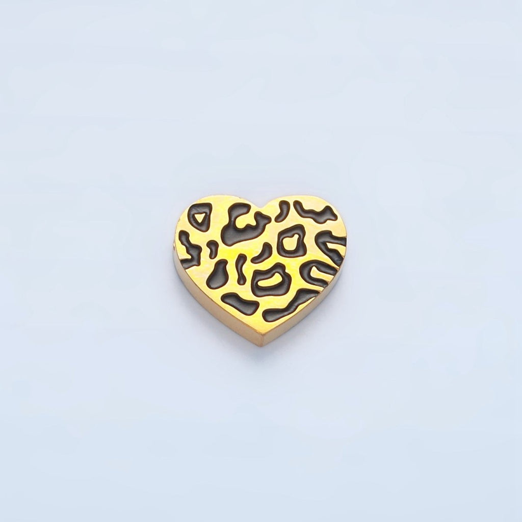 Stainless Steel 11mm Cheetah Print Heart Bead in Gold & Silver | B466