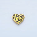 Stainless Steel 11mm Cheetah Print Heart Bead in Gold & Silver | B466