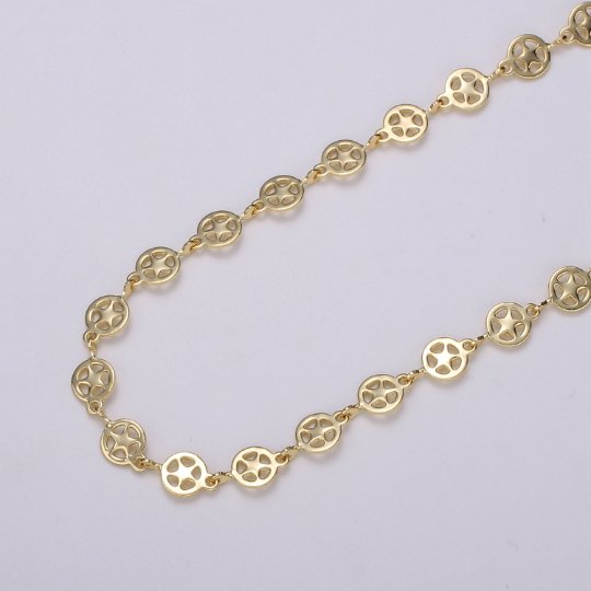 Dainty Star Geometric Chain by Yard Handmade chain, 5x12.8mm Gold cowboy Star Sheriff plated Chain for Necklace Bracelet 24K Gold plated | ROLL-459 Clearance Pricing - DLUXCA