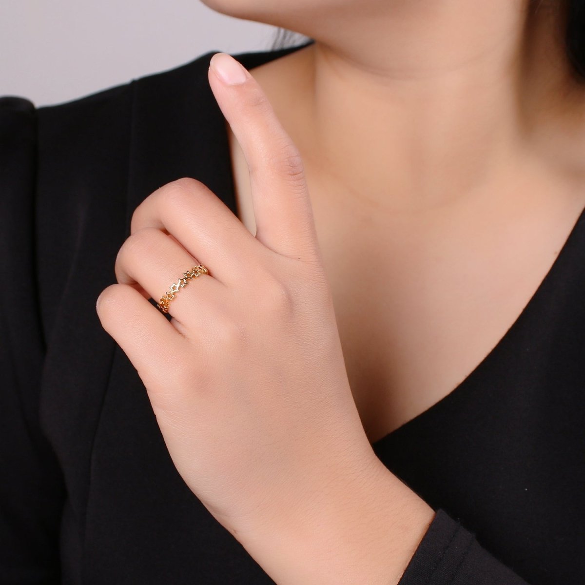 Dainty Star Ring, Gold Minimalist Ring, Stacking Rings for Women, Simple Open Ring, 18k Gold plated Ring, Gift for Her R-154 - DLUXCA