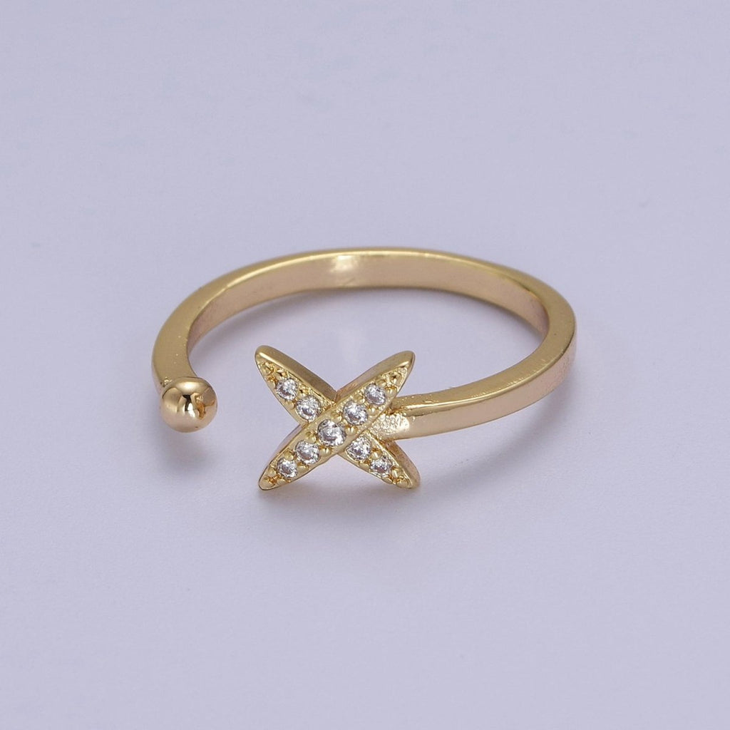 Dainty Star Ring - Minimalist Ring - Celestial Jewelry Stacking Rings Thin Gold plated Band Ring Open Adjustable Jewelry S-518 - DLUXCA