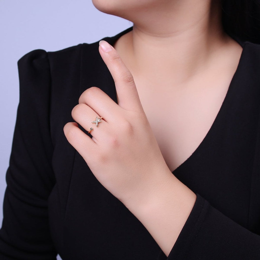 Dainty Star Ring - Minimalist Ring - Celestial Jewelry Stacking Rings Thin Gold plated Band Ring Open Adjustable Jewelry S-518 - DLUXCA