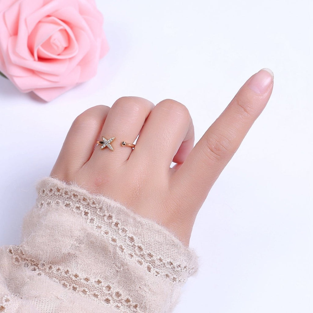 Dainty Star Ring - Minimalist Ring - Celestial Jewelry Stacking Rings Thin Gold plated Band Ring Open Adjustable Jewelry S-518 - DLUXCA