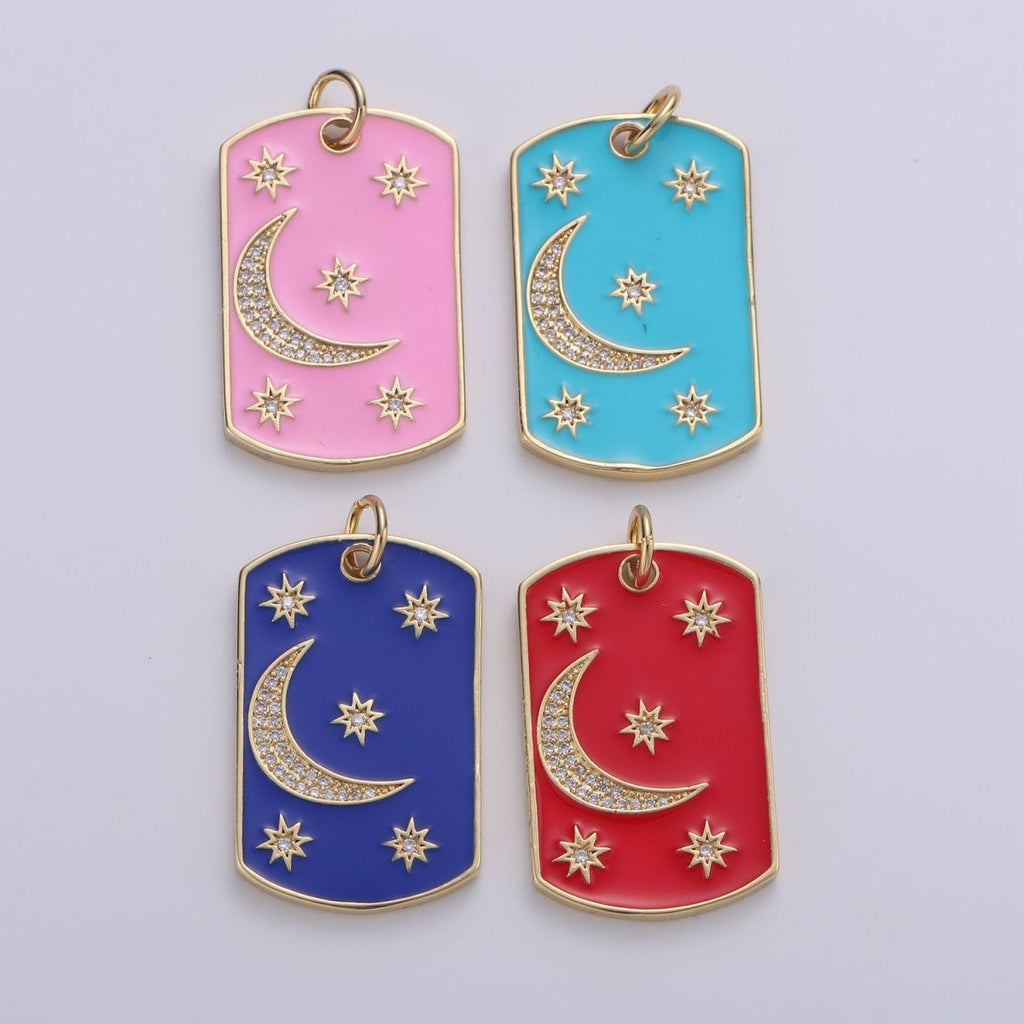Dainty STARBURST Tag Pendant- 14k Gold Fill CZ North Star Charm, Enamel Dog Tag, Celestial Pendant, Micro Pave Charm D-300 - D-303