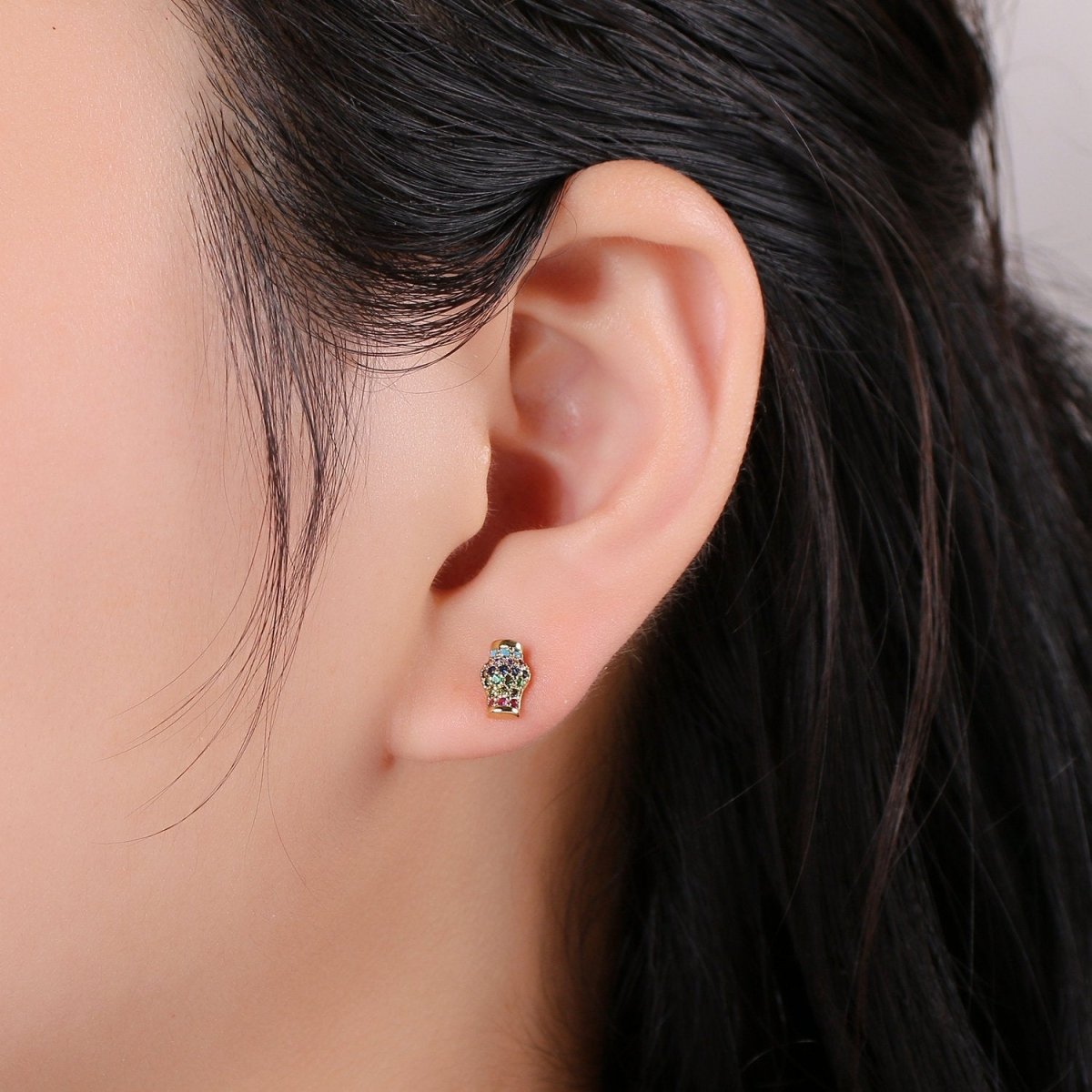 Dainty Stud EARING 1 pair Lampion Earring Gold Micro Pave Earring for Jewelry Christmas Gift Idea Q-267 - DLUXCA