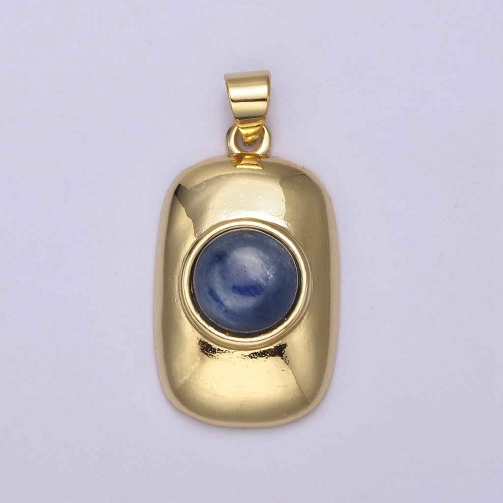 Dainty Tag Charm with Blue Tiger Eye Gemstone Beads For Necklace Pendant H-629 - DLUXCA