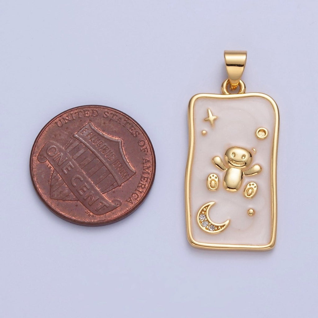 Dainty Tag Teddy Bear in the Space with Crescent Moon star Pendant I-306 - DLUXCA