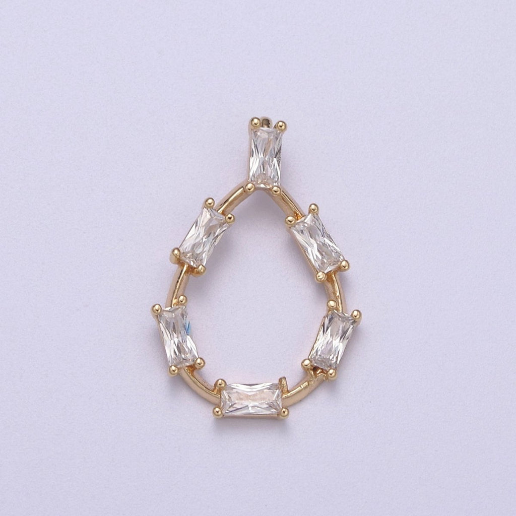 Dainty Tear Drop Baguette Cz Charm Teardrop Geometry Pendant for minimalist jewelry N-273 - DLUXCA