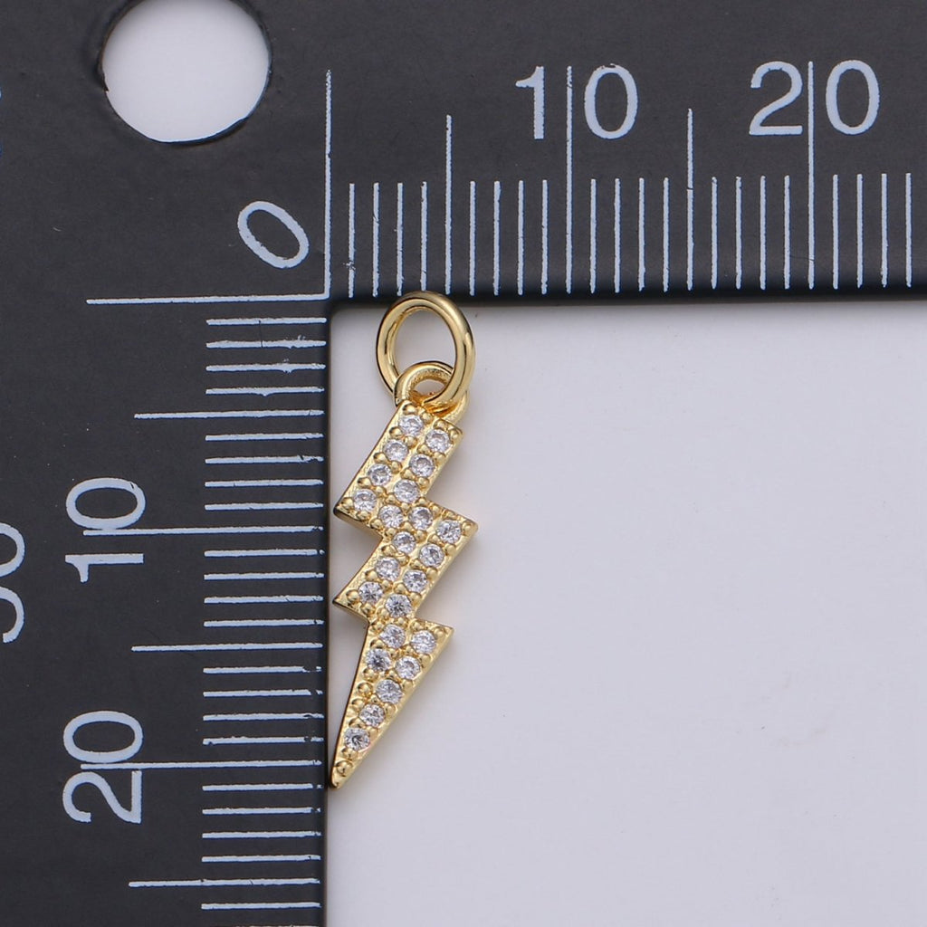 Dainty Thunder Bold Gold plated Charm with CZ Crystal - D-277 - DLUXCA