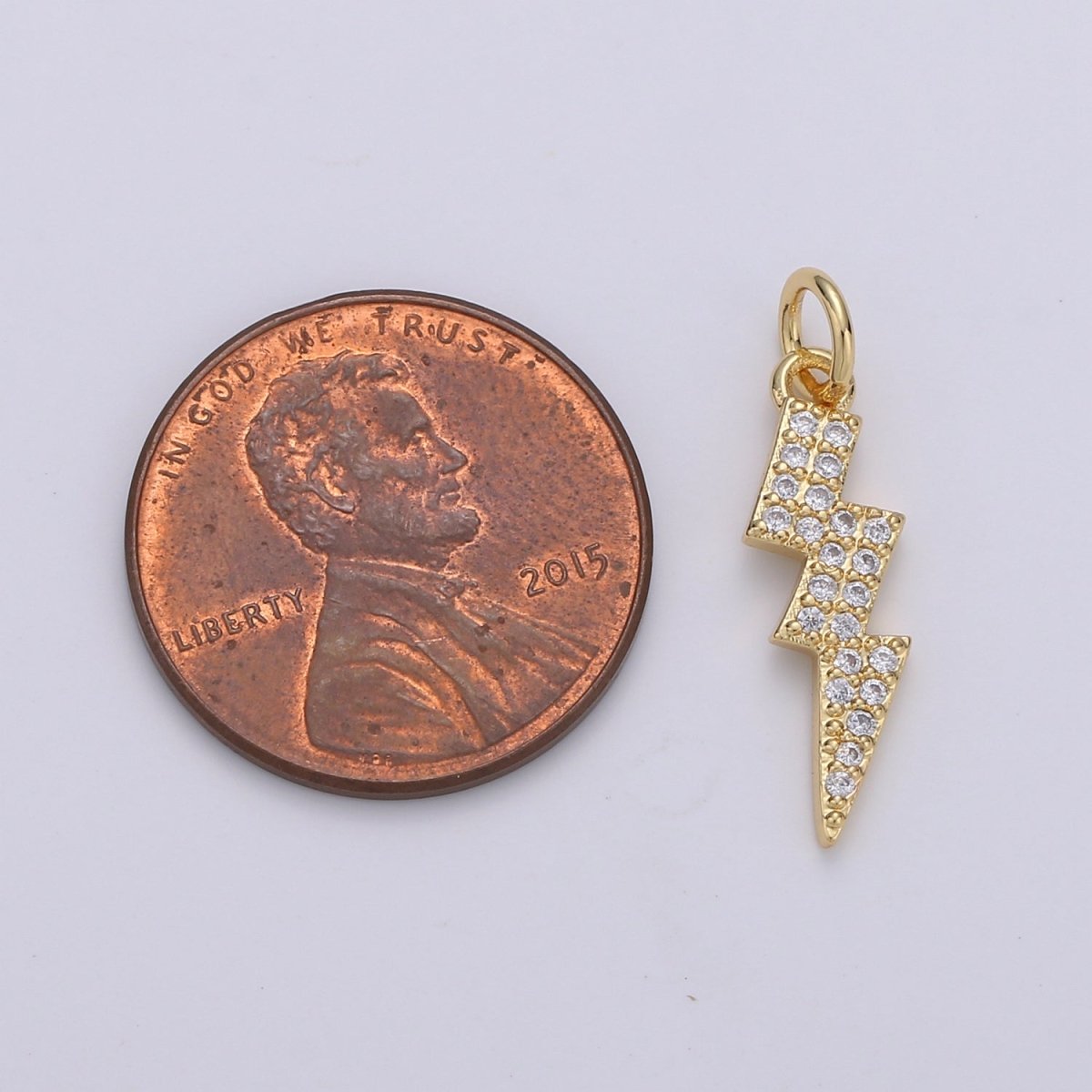 Dainty Thunder Bold Gold plated Charm with CZ Crystal - D-277 - DLUXCA