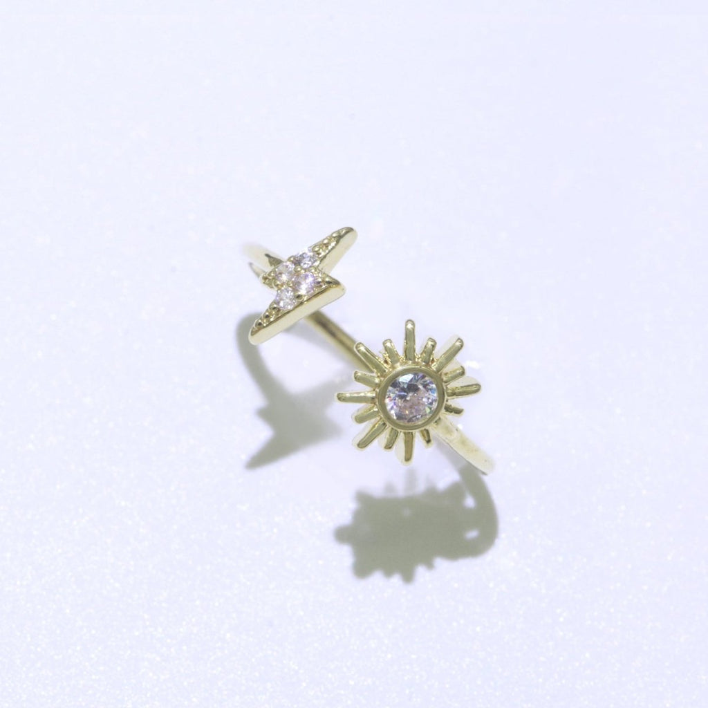 Dainty Thunder Sun Ring Open Adjustable Ring Gold plated Celestial Jewelry O-493 - DLUXCA