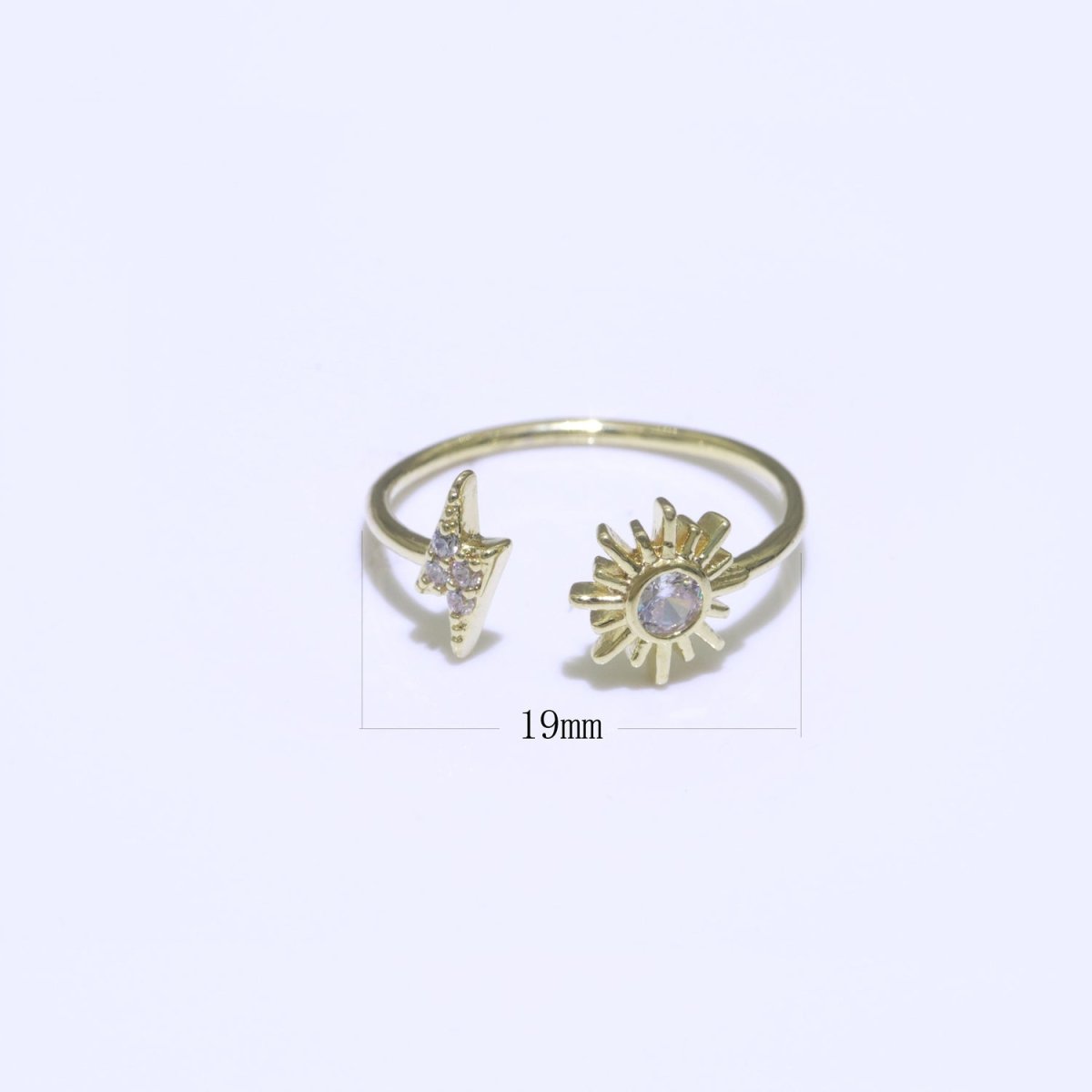 Dainty Thunder Sun Ring Open Adjustable Ring Gold plated Celestial Jewelry O-493 - DLUXCA