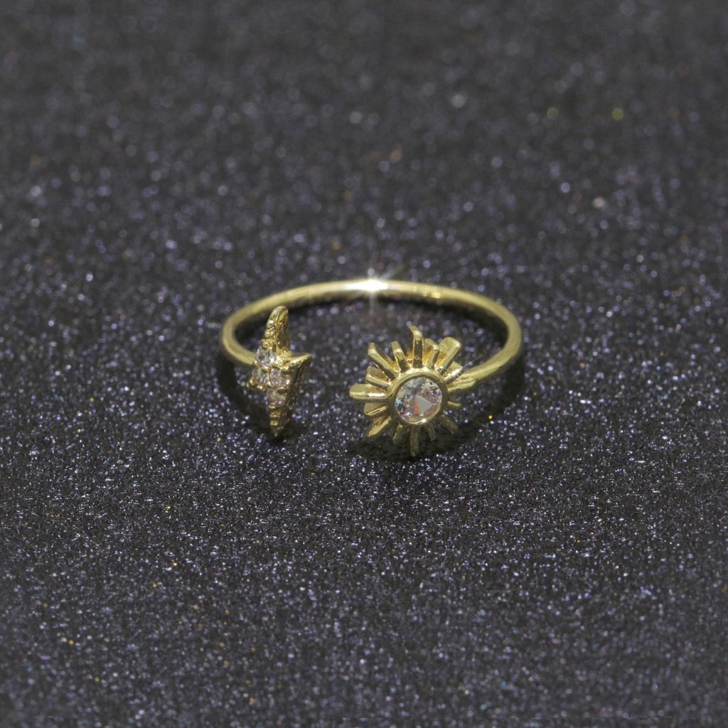 Dainty Thunder Sun Ring Open Adjustable Ring Gold plated Celestial Jewelry O-493 - DLUXCA