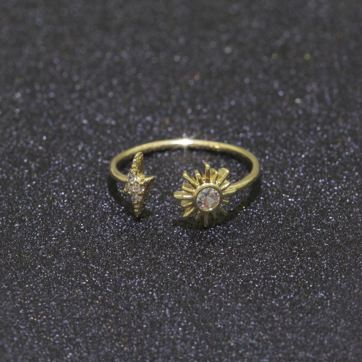 Dainty Thunder Sun Ring Open Adjustable Ring Gold plated Celestial Jewelry O-493 - DLUXCA