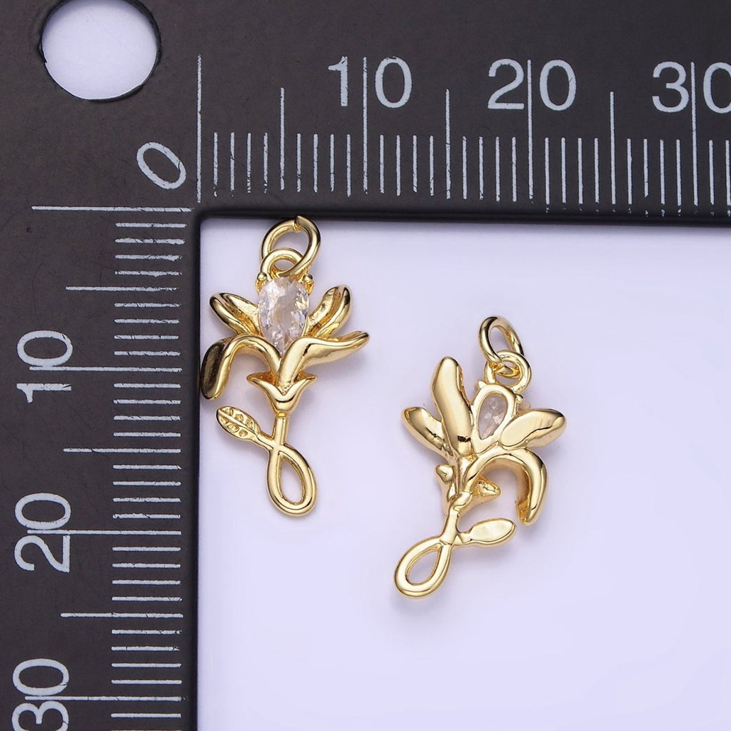 Dainty Tiny Small Flower Petal Charm Micro Pave Pendant Cubic CZ Dangle leaf charm AG655 - DLUXCA