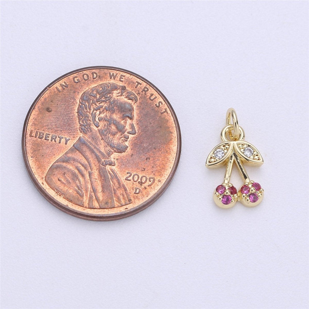 Dainty Tiny Teeny Delicate Red Cherry Charm in 18k Gold plated for Necklace Pendant, Earring Bracelet Charm Gift DIY Jewelry Making SuppliesC-245
