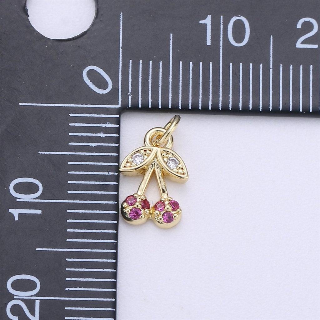 Dainty Tiny Teeny Delicate Red Cherry Charm in 18k Gold plated for Necklace Pendant, Earring Bracelet Charm Gift DIY Jewelry Making SuppliesC-245