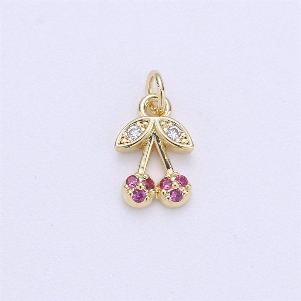 Dainty Tiny Teeny Delicate Red Cherry Charm in 18k Gold plated for Necklace Pendant, Earring Bracelet Charm Gift DIY Jewelry Making SuppliesC-245