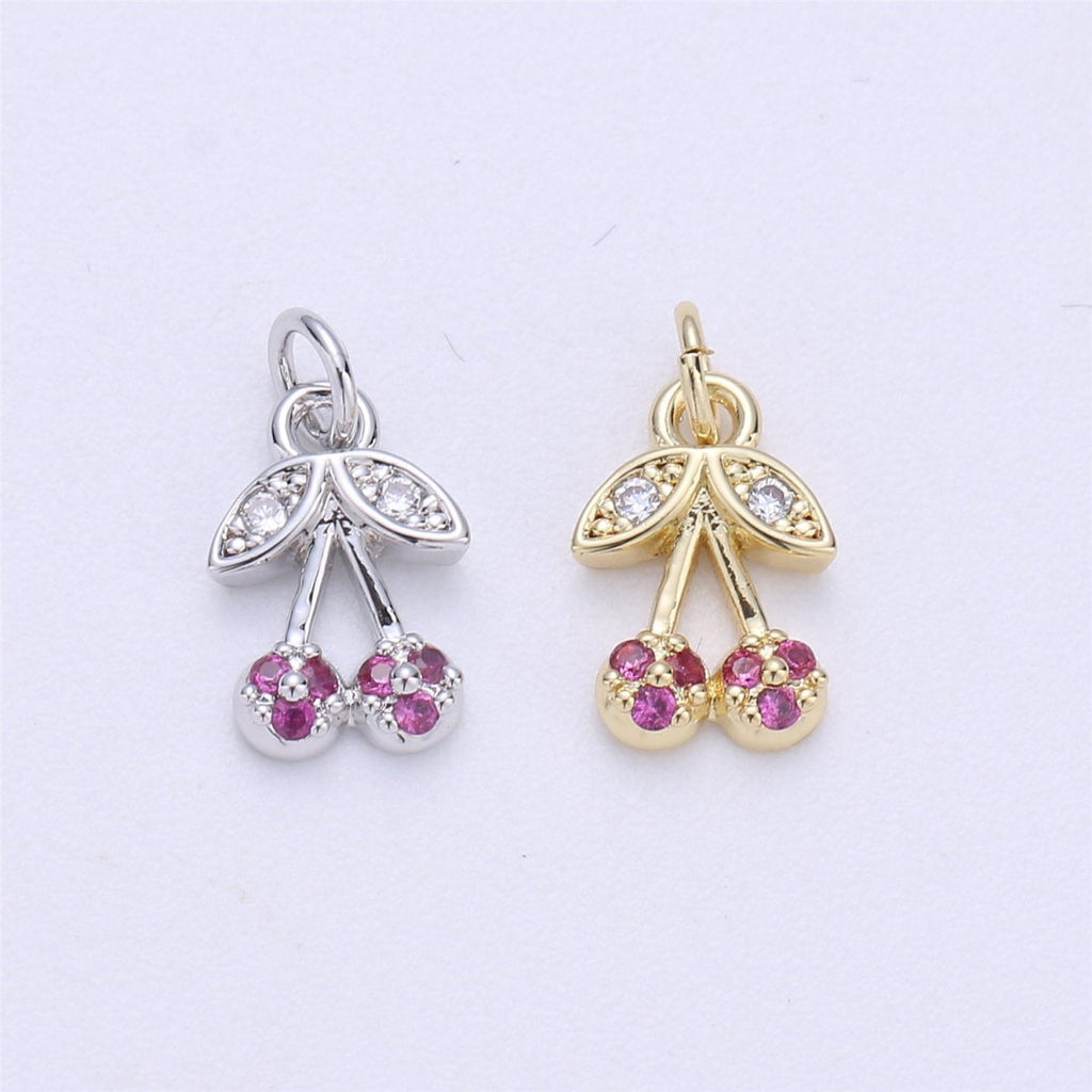 Dainty Tiny Teeny Delicate Red Cherry Charm in 18k Gold plated for Necklace Pendant, Earring Bracelet Charm Gift DIY Jewelry Making SuppliesC-245