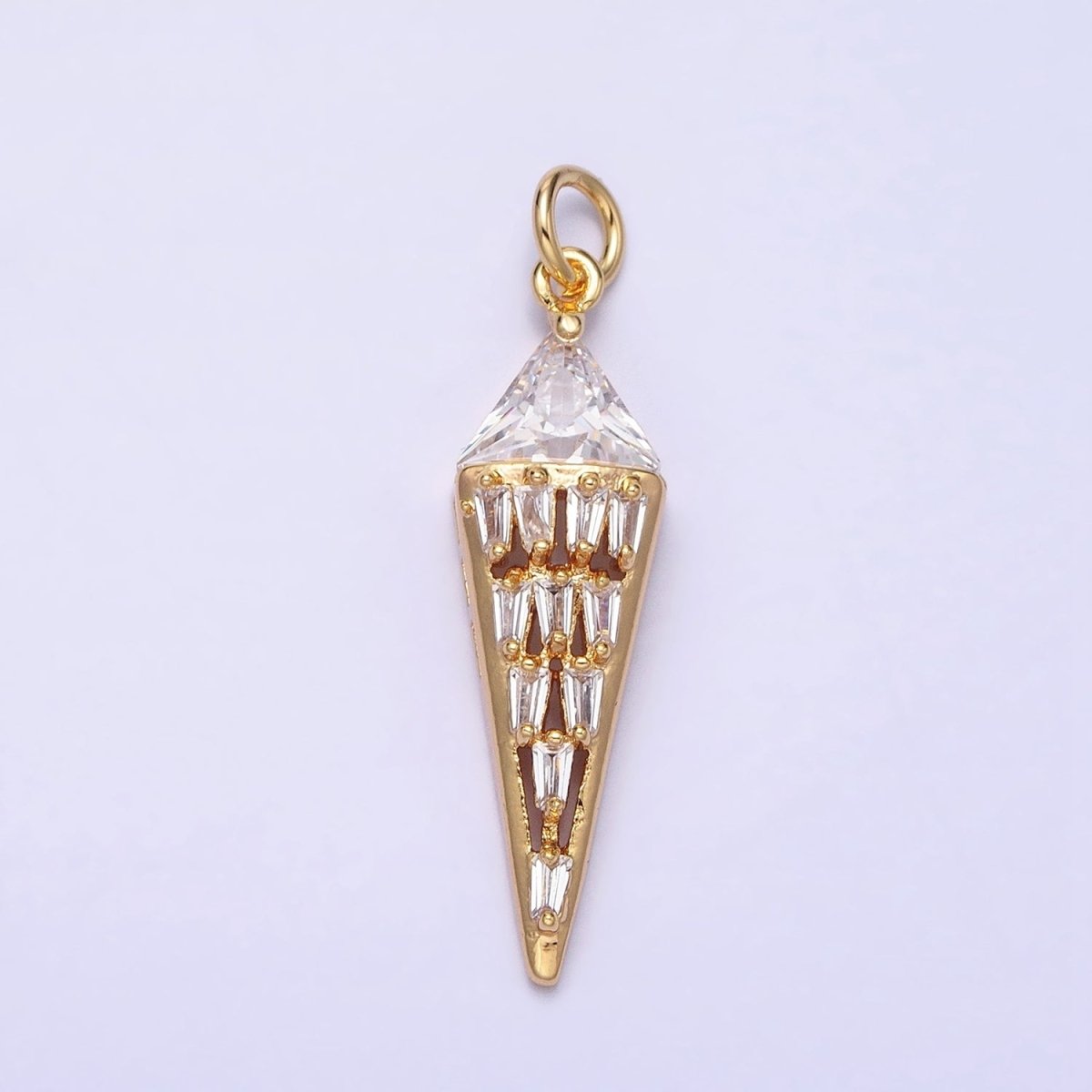 Dainty Triangle Clear Baguette Cubic Zirconia Charms Ice Cone Pendants Small Geometric Jewelry Gold, Silver AC469 AC470
