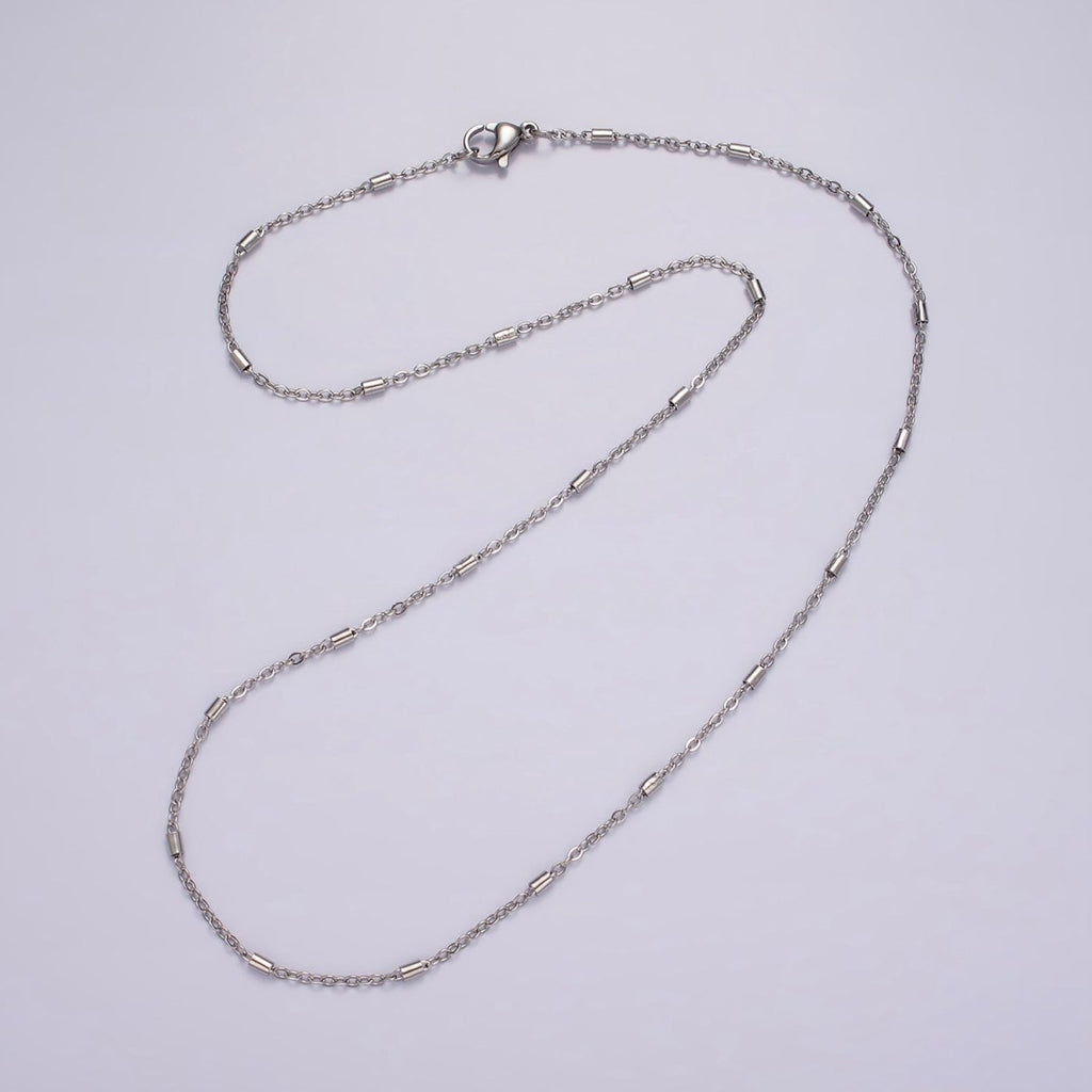 Dainty Tube Satellite Chain Necklace Stainless Steel 18 inch Tube cable Link Necklace in Silver | WA-2386 - DLUXCA