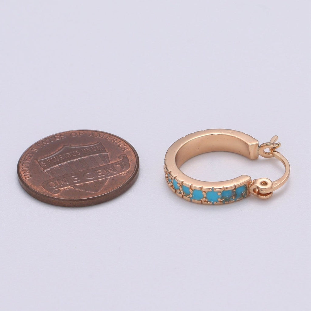 Dainty Turquoise Hoop Cz Earring Gold plated Earring Everyday Wear Minimalist Jewelry P-180 - DLUXCA