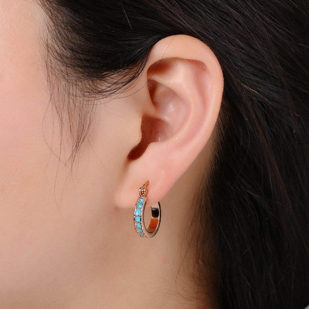 Dainty Turquoise Hoop Cz Earring Gold plated Earring Everyday Wear Minimalist Jewelry P-180 - DLUXCA