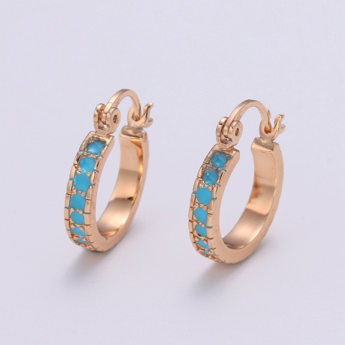 Dainty Turquoise Hoop Cz Earring Gold plated Earring Everyday Wear Minimalist Jewelry P-180 - DLUXCA