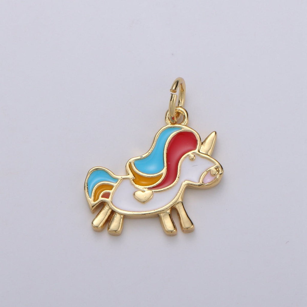 Dainty Unicorn Charms, Gold Blue Cartoon Unicorn Charm Pendant, Unicorn Charm Kids jewelry for Necklace Bracelet Earring Supply D-761 - DLUXCA