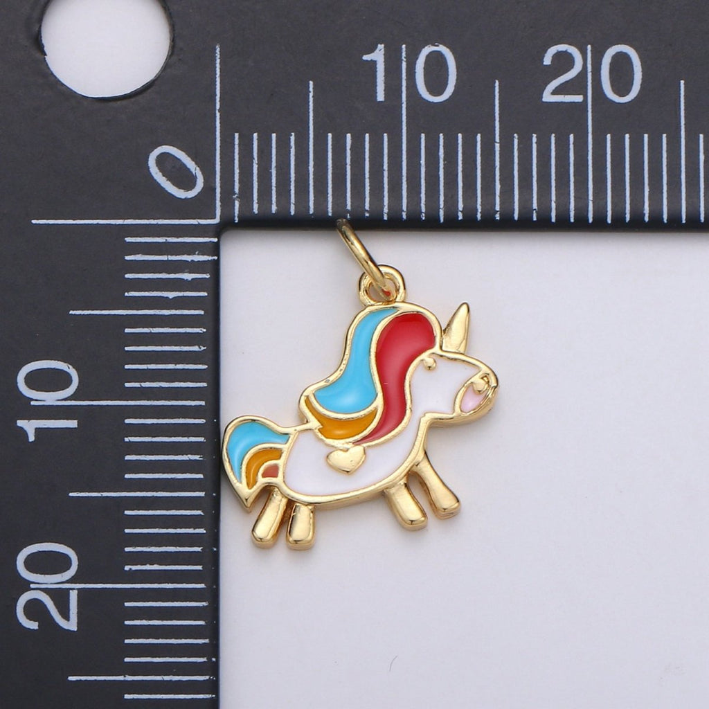 Dainty Unicorn Charms, Gold Blue Cartoon Unicorn Charm Pendant, Unicorn Charm Kids jewelry for Necklace Bracelet Earring Supply D-761 - DLUXCA