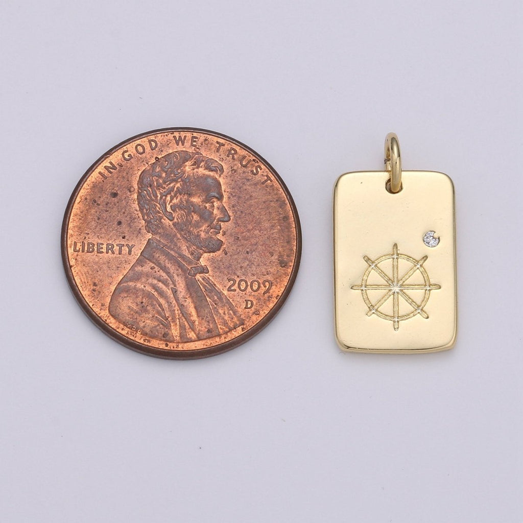 Dainty Wheels Pendant - 10x17 Charm, Wheel Pendant, Gold plated Wheel Medallion Charm Wheel Charm Bracelet Earring Necklace D-511 - DLUXCA