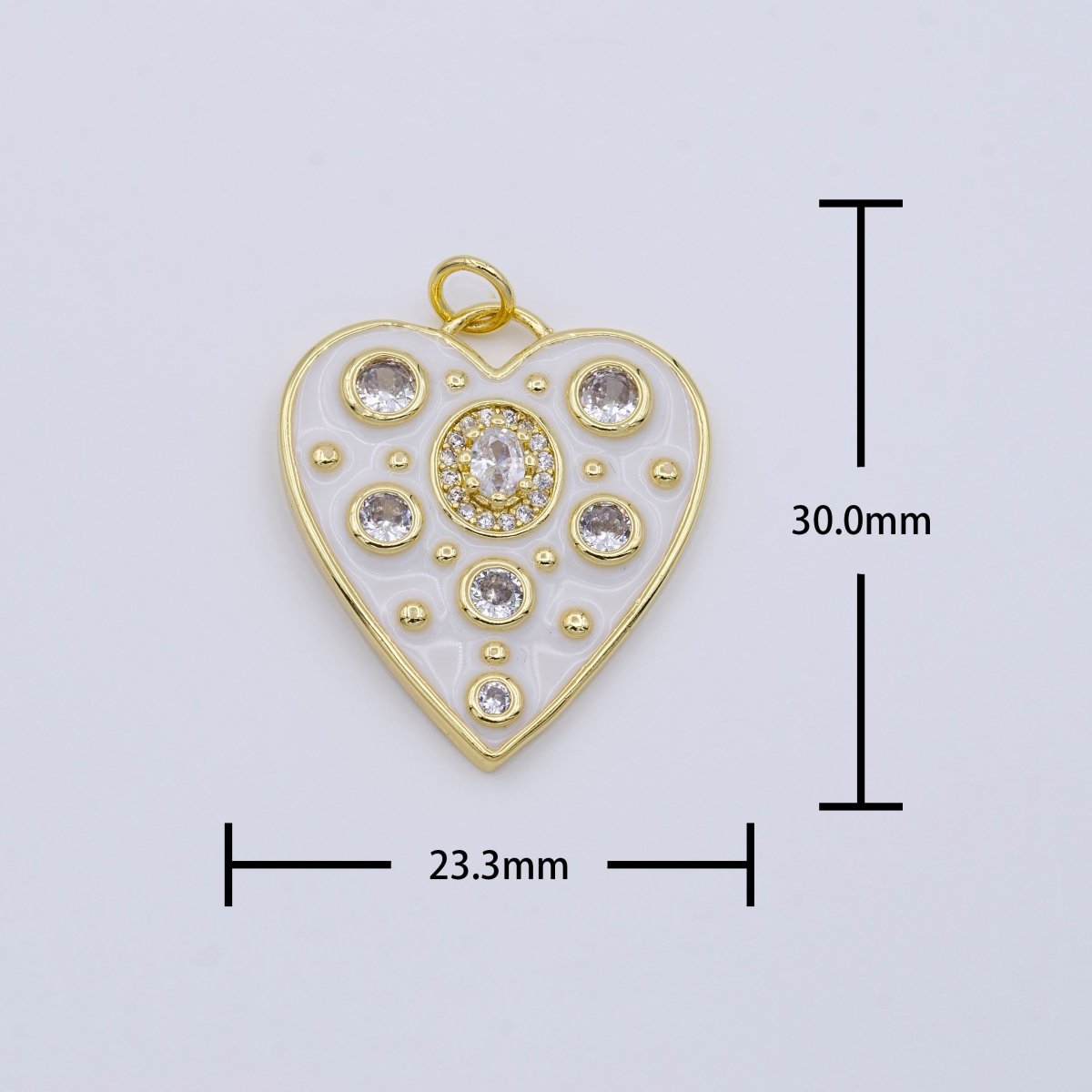 Dainty White Enamel Heart Charm, Gold plated Over Brass Heart Charm with CZ Bubble for Necklace Bracelet Earring Supply AC976 - DLUXCA