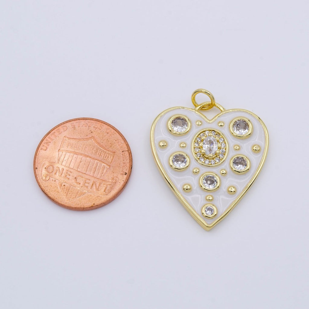 Dainty White Enamel Heart Charm, Gold plated Over Brass Heart Charm with CZ Bubble for Necklace Bracelet Earring Supply AC976 - DLUXCA