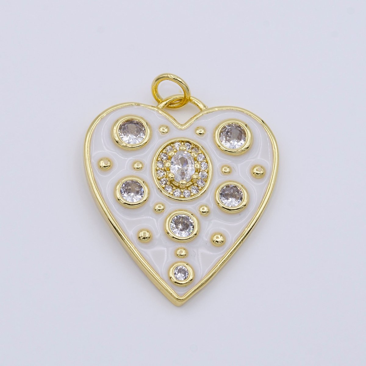 Dainty White Enamel Heart Charm, Gold plated Over Brass Heart Charm with CZ Bubble for Necklace Bracelet Earring Supply AC976 - DLUXCA