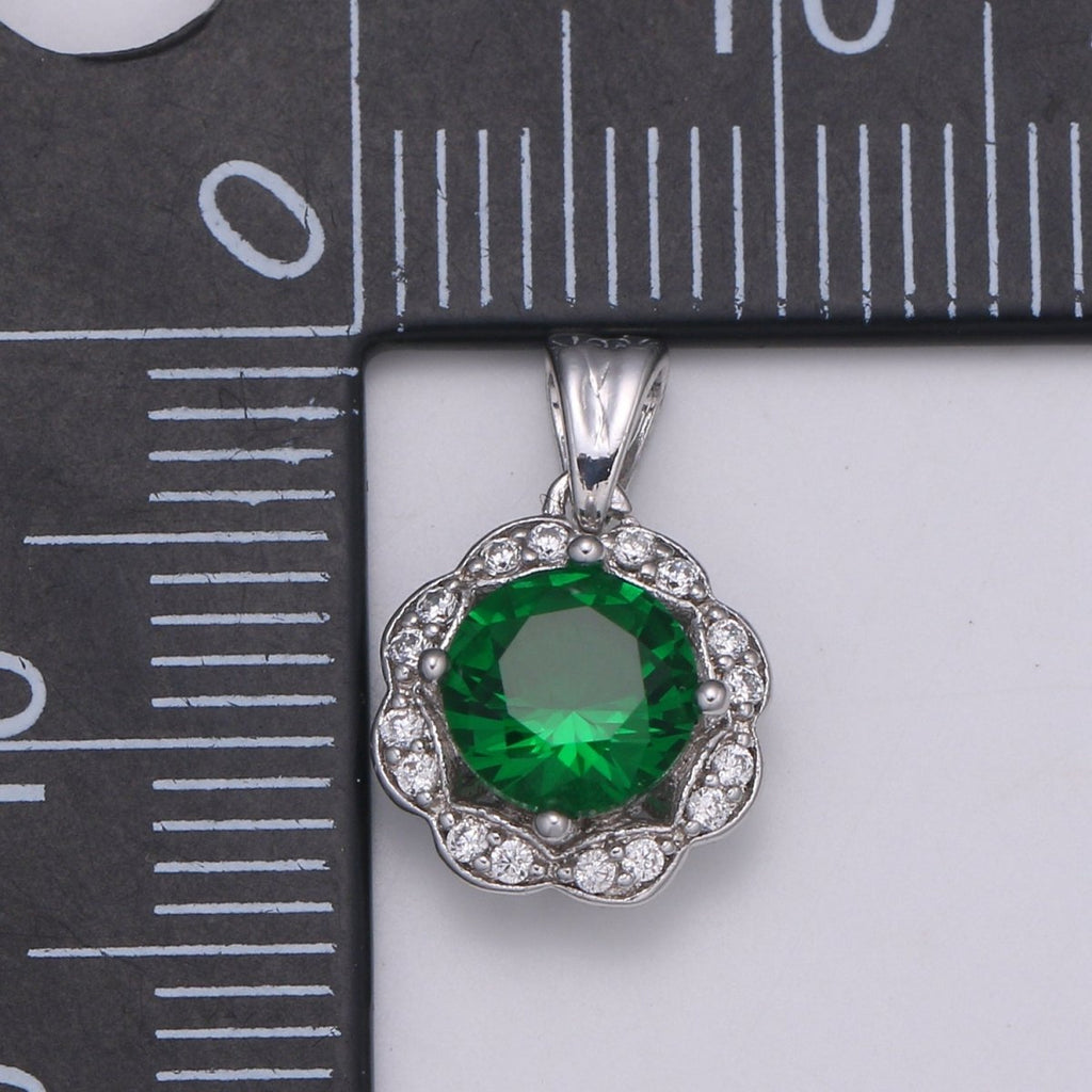 Dainty White Gold plated Gem Stone Charm Silver Pendant Classic Diamond Round Cut Cubic Gemstone Necklace Earring for Jewelry Making